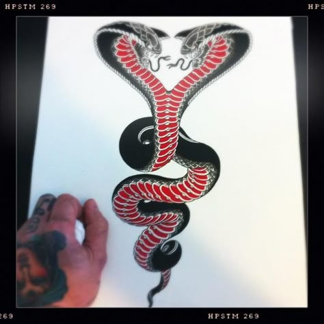 . Two Headed Cobra Tattoo, 2 Headed Snake Tattoo, 2 Headed Snake, Two Headed Snake, Sailor Jerry Tattoo, Japanese Snake Tattoo, Tato Tradisional, Jerry Tattoo, Cobra Tattoo