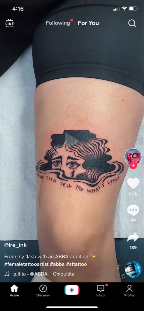 Chiquitita Abba Tattoo, Chiquitita Tattoo, Abba Tattoo, Abba Chiquitita, Female Tattoo Artists, Sun Tattoo, Band Tattoo, Tat Ideas, Studio Art