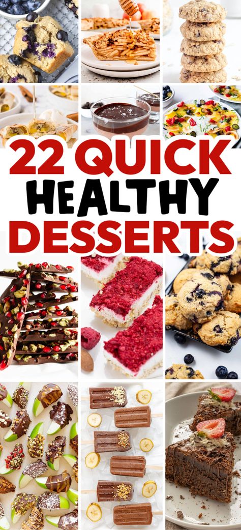 Quick Healthy Desserts – Here you will find some fan-favorite healthy desserts that are sure to satisfy your sweet tooth. These quick and easy healthy treats are perfect for the whole family. Healthy snacks, healthy dessert recipes, healthy treats easy, low sugar desserts, low sugar treats. Healthy 2 Ingredient Desserts, Clean Easy Dessert, Ww Desert Ideas, Simple Healthy Sweet Snacks, Quick Easy Healthy Sweet Snacks, Healthy Make Ahead Desserts, Sweet Meal Ideas, Healthy Easy Desserts Quick Simple, Tasty Healthy Desserts