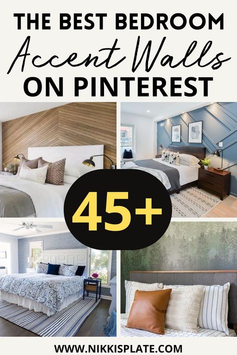 45 Best Bedroom Accent Walls on Pinterest; An accent wall is a great way to add personality to a room. Here are the top bedroom accent wall ideas trending on Pinterest! {best bedroom accent walls, bedroom accent wall ideas, best bedroom accent wall ideas, bedroom wall ideas, master bedroom accent walls, accent walls} Timeless Accent Wall Bedroom, Spare Bedroom Wall Ideas, Mastbedroom Accent Wall, Wall Behind Bed Ideas Interior Design, Accent Master Bed Wall, Corner Accent Wall Bedroom, Master Bedrooms Decor Feature Wall, Ideas For Accent Walls In Bedroom, Accent Wall For Headboard