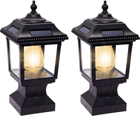 GreenLighting Victorian Solar Post Cap Lights - Outdoor Fence Deck Post Lights - 4x4 5x5 Post Caps - Waterproof Vintage Style Post Solar Lights (Black, 2 Pack) - - Amazon.com Post Cap Lights, Front Porch Posts, Deck Post Lights, Solar Post Lights, Solar Post Caps, Outdoor Fence, Post Caps, Post Lanterns, Porch Posts