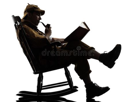 Reading Silhouette, Realistic Watercolor, Sherlock Holmes, Rocking Chair, White Background, Royalty Free Stock Photos, Stock Images, Reading, White