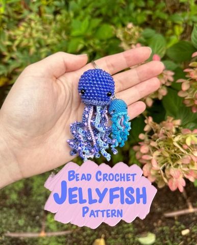 CauliCrochet | Instagram, TikTok | Linktree Crochet Jellyfish Pattern, Jellyfish Amigurumi, Crochet With Beads, Amigurumi Jellyfish, Jellyfish Pattern, Diy Coin Purse, Crochet Jellyfish, Coin Purse Pattern, Jewelry Making Patterns