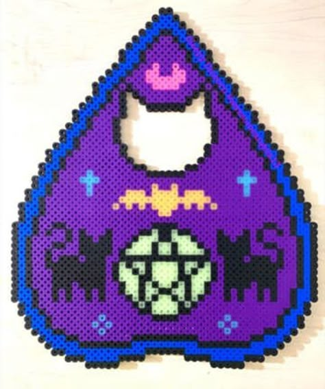 Perler Bead Ouija Board, Perler Bead Planchette, Planchette Perler Beads, Pentagram Perler Beads, Creepy Cute Perler Beads, Crystal Perler Bead Patterns, Witch Perler Beads, Witchy Perler Beads, Creepy Perler Bead Patterns