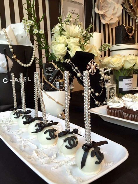 Chanel Birthday Party Ideas | Photo 27 of 39 | Catch My Party Chanel Birthday Party Decoration Black White, Chanel 35 Birthday, Sweet 16 Chanel Theme, Chanel Balloon Garland, Coco Chanel Birthday Party Decorations, Coco Chanel Theme Birthday Party, Chanel 40th Birthday Theme Parties, Chanel No 5 Birthday Party Ideas, Channel Theme Party Ideas