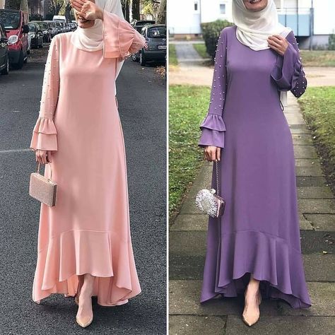 Moslem Fashion Dress Simple, New Stylish Abaya Design, New Simple Abaya Design, Abaya Frock Design, Borka Design Muslim Simple, Frill Abaya Designs, Simple Long Dress, Modest Dresses Fashion, Muslim Women Fashion