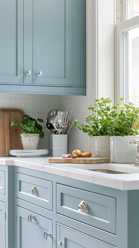 15 Trendy Blue Kitchen Cabinet Ideas: With Cool, Sophisticated Vibes - Planted Shack Cerulean Blue Kitchen Cabinets, Light Aqua Kitchen Cabinets, Beach Glass Kitchen Cabinets, Light Blue Kitchen Cabinets Gold Hardware, Aqua Kitchen Island, Santorini Blue Cabinets, Small Blue Kitchen Ideas, Coastal Blue Kitchen Cabinets, French Blue Kitchen Cabinets