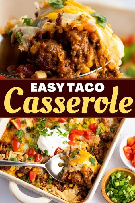 Taco Dishes Easy, Taco Casserole For Two, Make Ahead Taco Casserole, Taco Casserole Recipes, Taco Bake Casserole, Easy Taco Bake, Taco Casserole Bake, Beef Taco Casserole, Easy Taco Casserole