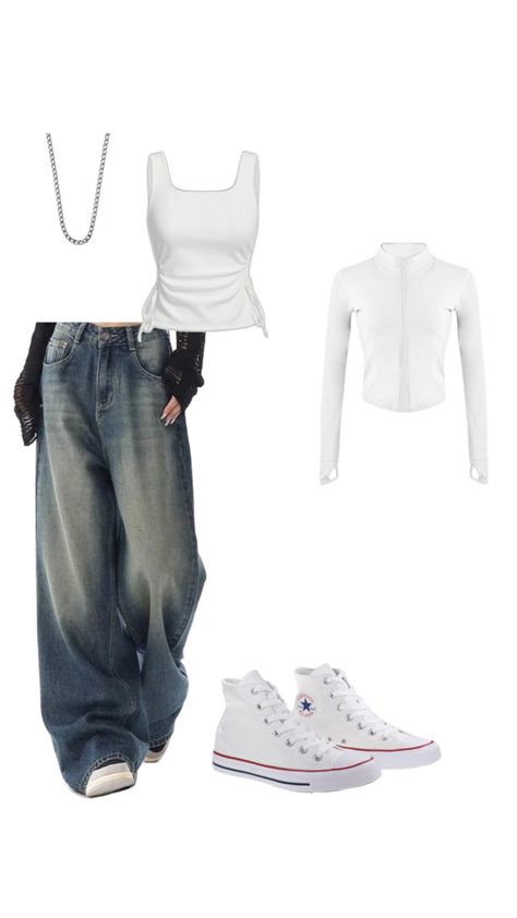 baggy jeans and top Baggy Bottoms Small Top, Tight Shirt Outfit, Outfits With Baggy Jeans, Baggy Pants Outfit, Jeans And Top, Cool Girl Outfits, Outfits Baggy, Latina Fashion Outfits, Bday Gift