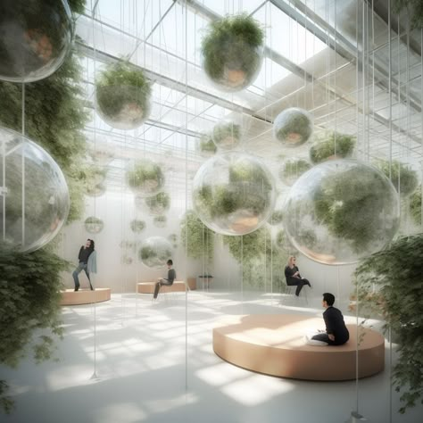 Bubbles Interior Design, Immersive Garden Installation, Bubble Architecture, Commercial Interior Architecture, Natura Chronos, Apartment Layout Studio, Plant Installation, Architecture Design Drawing, Studio Apartment Layout