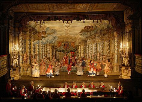 Baroque theatre. The painted columns reinforce the concept of illusion. Baroque Theatre, Theatrical Scenery, Filippo Brunelleschi, Opera Ballet, Giorgio Vasari, Andrea Palladio, Virtual Reality Technology, Cesky Krumlov, A Night At The Opera