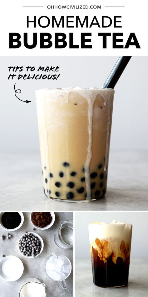 The best homemade bubble tea! #bubbletea #bobatea #boba Easy Bubble Tea Recipe, Homemade Bubble Tea, Tea Sommelier, Homemade Boba, Bubble Tea At Home, Tea Guide, Homemade Tea Recipes, Boba Tea Recipe, Bubble Tea Recipe