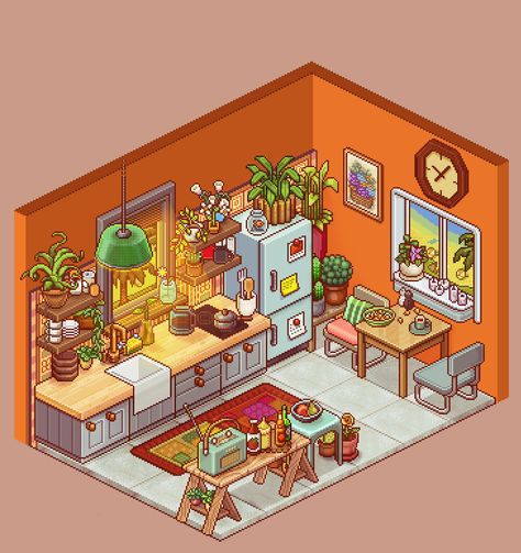 Pixel Isometric Art, Isometric Art Pixel, Isometric Pixel Art Room, Pixel House Art, Pixel Art House Interior, Pixel Living Room, Pixel Room Art, Isometric Illustration Room, Isometric Building Illustration