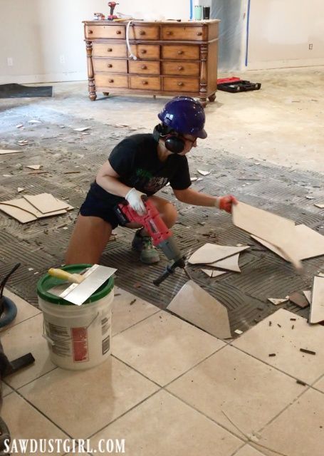 Removing Tile and Thinset from Concrete - Sawdust Girl® Removing Floor Tiles, Basement Flooring Waterproof, Sawdust Girl, Tile Removal, Door Gate Design, Carpet Installation, Basement Flooring, Flooring Materials, Concrete Slab