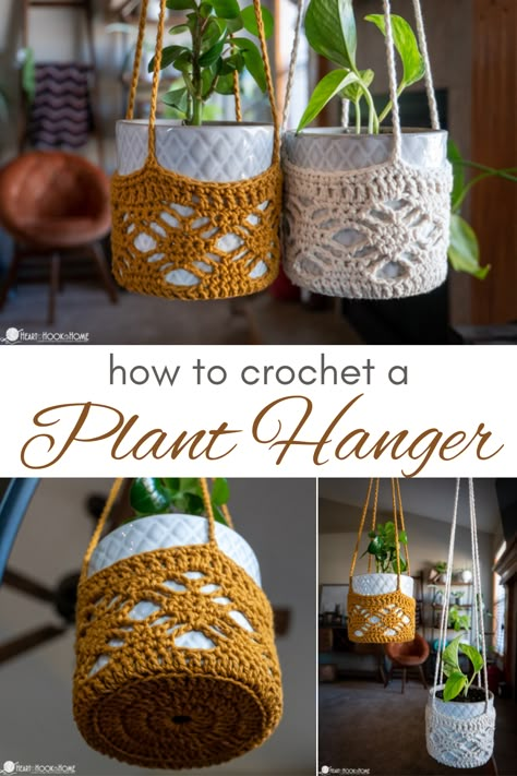 Crochet Porch Decor, Crochet Boho Plant Hanger Free Pattern, Plants On Hooks, Crochet Planter Hanger, Crochet Practical Projects, Crochet For College Dorm Room, Crochet Small Plant Hanger, Crocheted Plant Holders, Beginner Crochet Plant Hanger