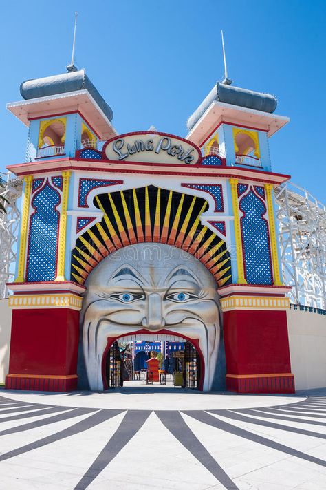 Luna Park, Melbourne. Entrance to Luna Park, Melbourne, Australia , #affiliate, #Park, #Luna, #Melbourne, #Australia, #Entrance #ad Theme Park Entrance, Luna Park Melbourne, Amusement Park Entrance, Creepy Masks, Planet Coaster, Amusement Park Rides, Entrance Design, Entrance Gates, Exhibition Space