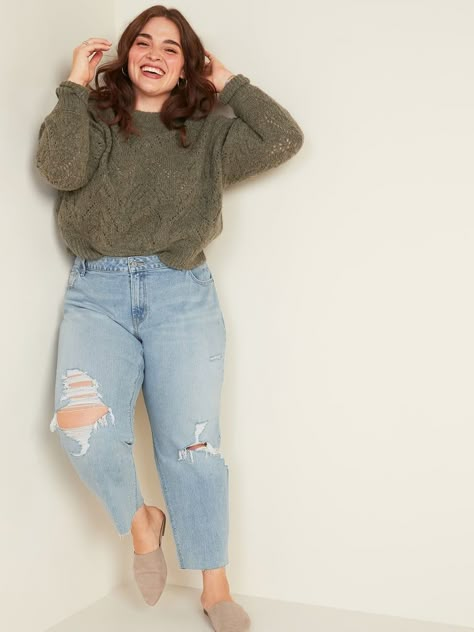 Plus Size Ripped Jeans, Outfit Curvy, Straight Leg Jeans Outfits, Mom Jeans Outfit, Elegante Casual, Outfit Jeans, Cute Fall Outfits, Jeans Outfit, Mode Inspo