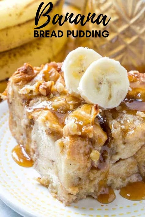 Tropical Bread, Banana Bread Pudding Recipe, Favorite Deserts, Custard Bread Pudding, Puding Pisang, Puding Roti, Bread Pudding Recipes, Banana Bread Pudding, Pancake House