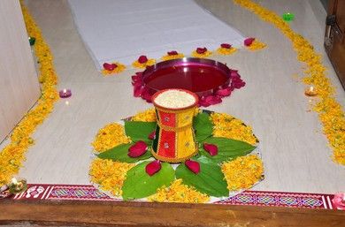 Welcome decor , Grihapravesh, event management , housewarming ceremony , bride welcome . Simple Flower Rangoli, Flower Rangoli, Welcome Decor, Simple Flowers, Christmas Tree Skirt, Christmas Tree, Holiday Decor, Flowers, Christmas