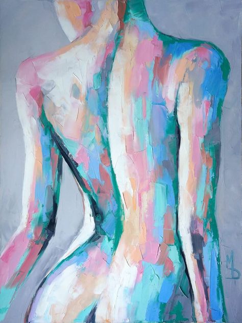 $38 Abstract Nude with Palette Knife! Blue Artwork, Colorful Abstract Art, Colorful Portrait, Online Wall Art, Hand Painted Canvas, Wall Art Canvas Painting, Framed Canvas Art, Portrait Painting, Painting Frames