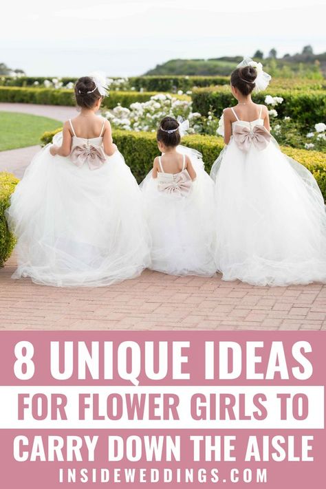 Flower Girl Walking Down Aisle Ideas, Unique Flower Girl Ideas, Multiple Flower Girls Ideas, Flower Girl Signs To Carry, Adult Flower Girl Ideas, Flower Girl Ideas Instead Of Petals, Flower Girl Alternative To Petals, Flower Girl Flowers Ideas, Flower Girl Ideas To Carry