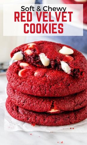 Red Velvet Chocolate Chip Cookies, Chocolatechip Cookies, Red Velvet Cookie Recipe, Red Velvet Chocolate, Soft Cookie Recipe, Velvet Cookies, Red Velvet Cookies, Cake Mix Cookies, Soft Cookie