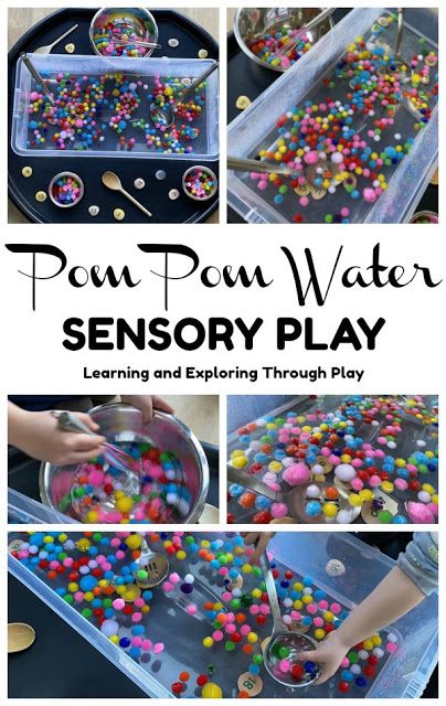 Pom Pom Water Play. Sensory Ideas for Kids. Pom Pom Water Play, Pom Pom Sensory Activities, Pom Pom Activities, Sensory Water Play, Sensory Water, Craft Storage Containers, Under Bed Storage Boxes, Sensory Ideas, Sensory Activities Toddlers