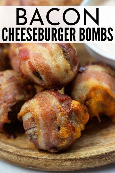 Bacon Wrapped Hamburger Roll, Bacon Ideas Snacks, Bacon Cheeseburger Balls, Bacon And Cheese Bites, Meatballs Wrapped In Bacon, Bacon Wrapped Ground Beef Recipes, Smoked Bacon Appetizers, Bacon Cheeseburger Recipes, Hamburger Appetizer Recipes