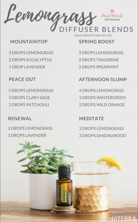 Lemongrass Diffuser Blends: LemonGrass Essential Oil is one of my favorites!  It's wonderful in a diffuser as well as applied topically for digestion and pain. It an also be used in cooking. Lemongrass Essential Oil Uses, Doterra Lemongrass, Doterra Diffuser Blends, Doterra Essential Oils Recipes, Essential Oil Diffuser Blends Recipes, Young Living Essential Oils Recipes, Essential Oil Diffuser Recipes, Oil Diffuser Recipes, Essential Oil Blends Recipes