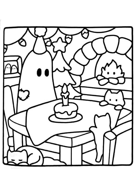 Bold Christmas Coloring Pages, Coloring Pages December, Bobbie Goods Coloring Pages Ghost, Cozy Halloween Coloring Pages, Coloring Page Kawaii, Spookie Cutie Coloring Pages, Cute Christmas Colouring Pages, Birthday Colouring Pages, Bold And Easy Coloring Page Halloween