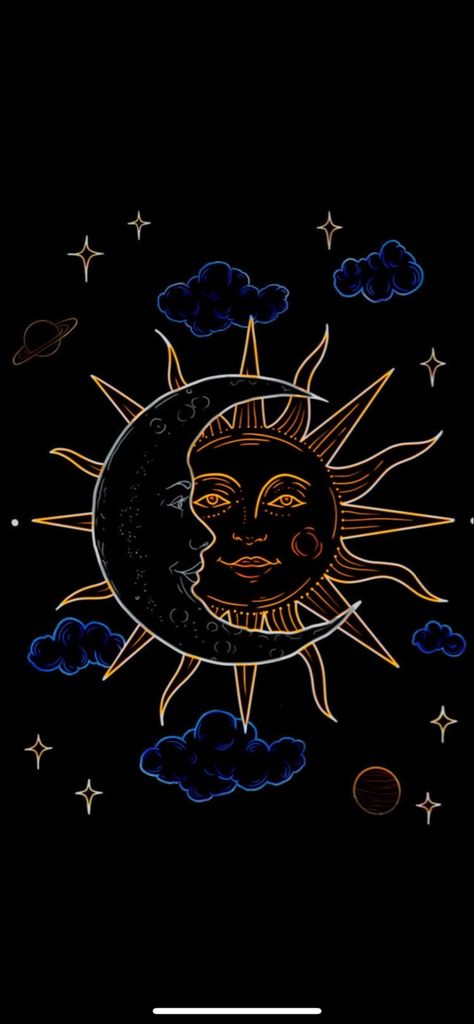 Iphone Wallpaper Time Frame, Local 58 Aesthetic, Star Moon Wallpaper, 90s Celestial Aesthetic, Sun And Moon Wallpaper Aesthetic, Sun And Moon Pfp, Celestial Phone Wallpaper, Moon And Sun Aesthetic, Moon And Sun Wallpaper