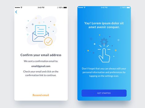 Confirmation screens by Diana Caballero Setting Ui, Sales App, Company Newsletter, Newsletter Layout, Mail Template, Ux Kits, Card Ui, Ui Patterns, Mobile Web Design