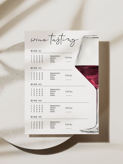 WINE | Tasting Card, Wine Tasting Score Card, Wine tasting notes, Printable, Modern Minimalist Score Sheet, Digital Download Wine Tasting Score Card, Wine Tasting Card, Wine Tasting Notes, Notes Printable, Wine Tasting Experience, Wine Tasting Party, Restaurant Marketing, Wine Parties, Wine Enthusiast