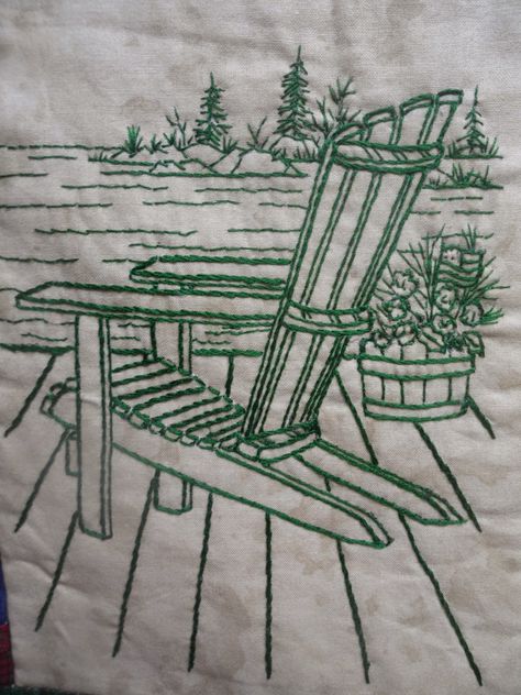 Redwork Patterns, Redwork Embroidery, Folk Embroidery, Simple Embroidery, Memory Quilt, Hand Embroidery Pattern, Adirondack Chair, Hand Embroidery Patterns, Embroidery Techniques