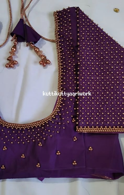 Purple Aari Work Blouse Designs, White Beads Aari Work Blouse, Jari Work Blouse Designs, Ariwork Blouse Design 2022, Simple Bridal Aari Work Blouse Designs, Purple Blouse Aari Work Design, Simple Aari Work For Blouse, 3000 Rs Aari Work Design, Soft Silk Blouse Designs Latest