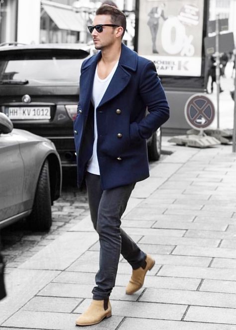 55+ Dynamic And Fashionable Pea Coats For Men | Fashion Hombre Blue Coat Outfit Men, Navy Peacoat Outfit Men, Peacoat Men Outfits, Pea Coat Men Outfits, Blue Peacoat Outfit, Red Peacoat Outfit, Peacoat Outfit Men, Peacoat Outfit, Navy Overcoat