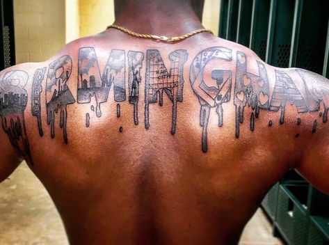 Selfmade Tattoos, Alabama Tattoo Ideas, Alabama Tattoos Men, Graffiti Name Tattoo, Tupac Stomach Tattoo, Atlanta Tattoo Artist, Birmingham Tattoo, Alabama Tattoos, Tattoo Graffiti