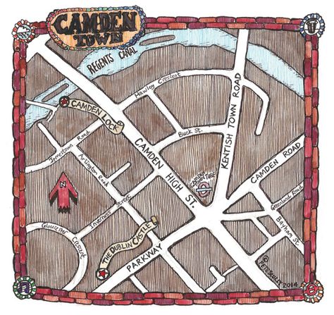 camden map sm Camden Road, Hand Drawn Maps, Town Drawing, Road Town, Regents Canal, Kentish Town, Everything At Once, Buch Design, Hand Drawn Map