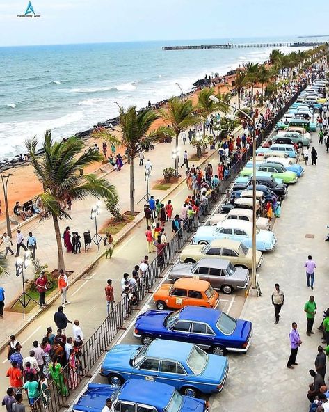 Pondicherry India, Car Rally, Rock Beach, Travel Infographic, Surf Camp, Pondicherry, Beach Road, Amazing Travel Destinations, Tourist Places