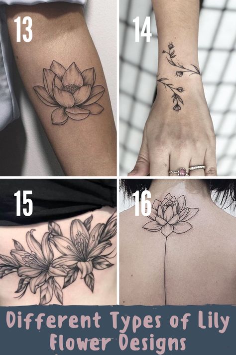 53 Lily Flower Tattoo Ideas That Are Beautiful + Meaningful - tattooglee Water Lily Butterfly Tattoo, Lilly Tattoo For Women, Waterlilly Tattoo, Lily Flower Tattoo Designs, Flower Tattoos On Arm, Sleeve Flower Tattoo, Hand Flower Tattoo, Flower Tattoo On Hand, Lilly Tattoo Design