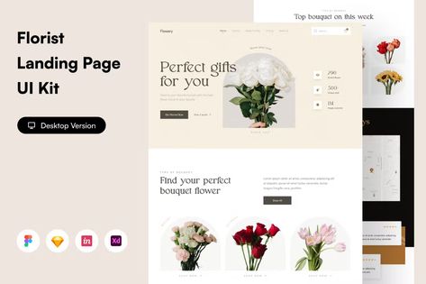 Flowery - Florist Landing Page UI KIT by Vektorastudio on Envato Elements Florist Website, Landing Page Ui, Google Fonts, Graphic Templates, Envato Elements, Design System, Ui Kit, Templates Downloads, Landing Page