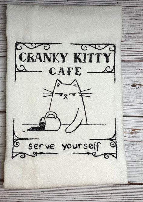 Kitchen Towel Gift, Soft White Color, Cat Gift Ideas, Kitty Cafe, Home Classic, Gift For Cat Lover, Gifts For Cat Lovers, Cat Cafe, Embroidered Towels