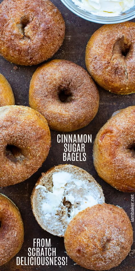 Bagel Recipe Toppings, Spinach Bagel Recipe, Cinnamon Bagels Topping, Bagel Recipes Breakfast, Bagel Recipes Homemade, Cinnamon Sugar Sourdough Bagels, Cinnamon Bagels Recipe Homemade, Homemade Cinnamon Bagels, Cinnamon Bagel Recipe