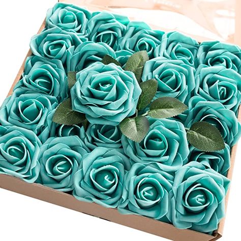 Amazon.com: Ling's moment Artificial Rose Flowers 50pcs Teal Green Foam Roses w/Stem for DIY Wedding Bouquets Centerpieces Bridal Shower Party Home Decorations (Regular 3") : Home & Kitchen Diy Wedding Bouquets, Fake Roses, Green Roses, Diy Shows, Bridal Shower Centerpieces, Making A Bouquet, Flower Girl Baskets, Artificial Flowers Wedding, Foam Roses