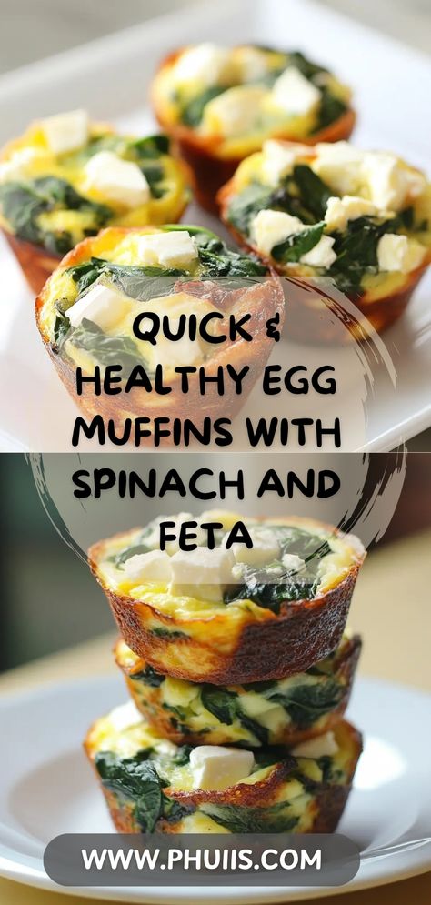 These Quick & Healthy Egg Muffins with Spinach and Feta are a delightful and nutritious breakfast option that combines the goodness of eggs, fresh spinach, and tangy feta cheese. They are baked to perfection, offering a fluffy texture and a burst of flavor in every bite. Perfect for busy mornings or meal prep, these muffins are not only easy to make but also customizable to suit your taste preferences.

... Spinach Feta Egg White Bites, Spinach Feta Egg Bites, Egg Spinach Muffins, Spinach Egg Bites, Muffins With Spinach, Healthy Egg Muffins, Egg White Muffins, Vegetable Muffins, Egg Muffins Healthy