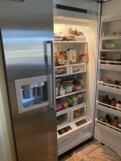 Fully Stocked Kitchen, Big Fridge Aesthetic, Isi Kulkas Aesthetic, Korean Fridge, Refrigerator Aesthetic, Fridge Aesthetic, Dream Fridge, Big Refrigerator, Full Fridge