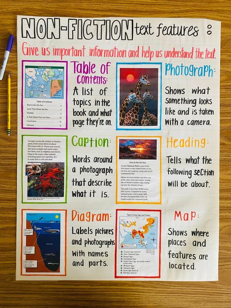 Text Features Anchor Chart, Capitalization Anchor Chart, Fiction Text Features, Summarizing Anchor Chart, Fiction Anchor Chart, Nonfiction Anchor Chart, Story Elements Anchor Chart, Suffixes Anchor Chart, Figurative Language Anchor Chart