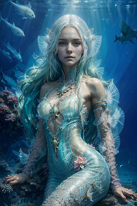 #inacofairy#mermaid#ai#aiart#underwater#blue Mermaid Portrait Art, Underwater Character Design, Underwater Cosplay, Avatar Underwater, Water Nymph Character Design, Ocean Aesthetic Painting, Under Water Mermaid, Blue Mermaid Aesthetic, Blue Hair Mermaid