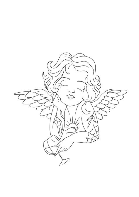 American Traditional Angel Tattoo, Cute Angel Tattoo, Angel Flash Tattoo, Tattoo Stencils For Women, Angel Tattoo Drawings, Tato Henna, Canvas Art Projects, Forearm Tattoo Women, Tattoo Stencil Outline