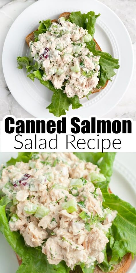 Fast, easy canned salmon salad can be made in minutes. Made with fresh herbs, crunchy vegetables, and simple seasonings this salmon salad is sure to be a hit. Canned Salmon Wrap, Salmon Sandwiches Recipes, Salmon Tuna Salad, Easy Salmon Salad Recipes, Salmon Salad Ideas, Summer Salmon Salad, Salmon Salad Recipes Canned, Canned Salmon Pasta Recipes, Canned Salmon Salad Recipes